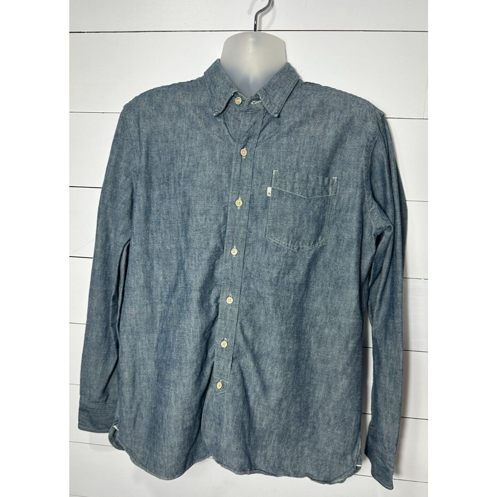 Vintage Levi's Button Down Shirt White Tab Western Cotton Heather Blue LT XL